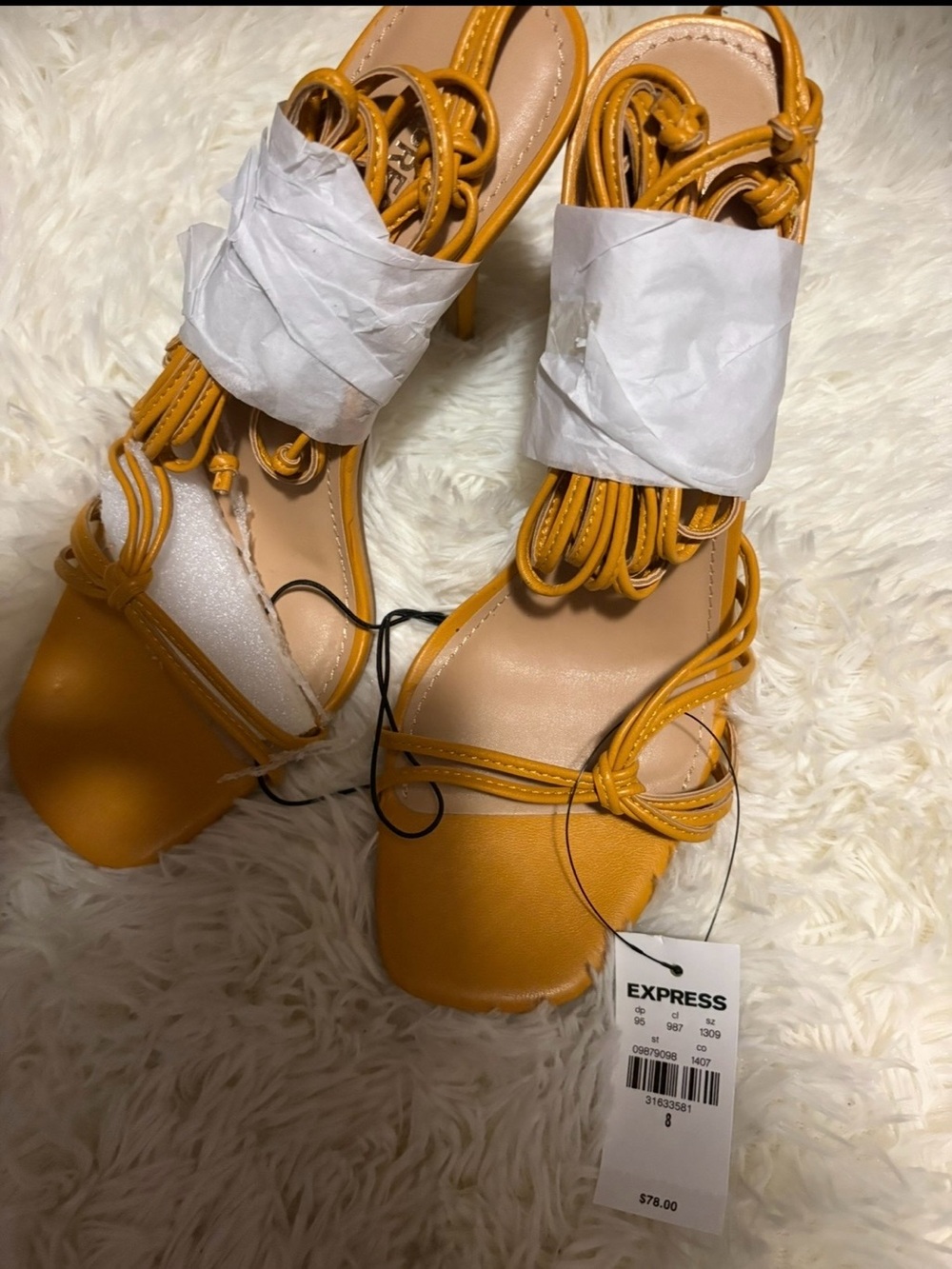 NWT Express Women's Mustard Lace-Up Strappy Sandals